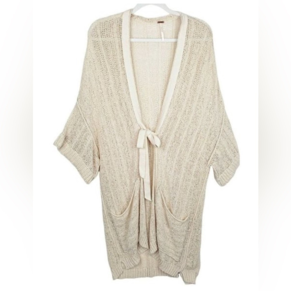 Free People Crochet Knit Open-Front Cardigan Tie Front Dolman Sleeves. Boho